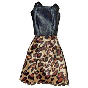 Barbie Dress Black Cheetah Leopard Print Doll Clothes Accessories RARE